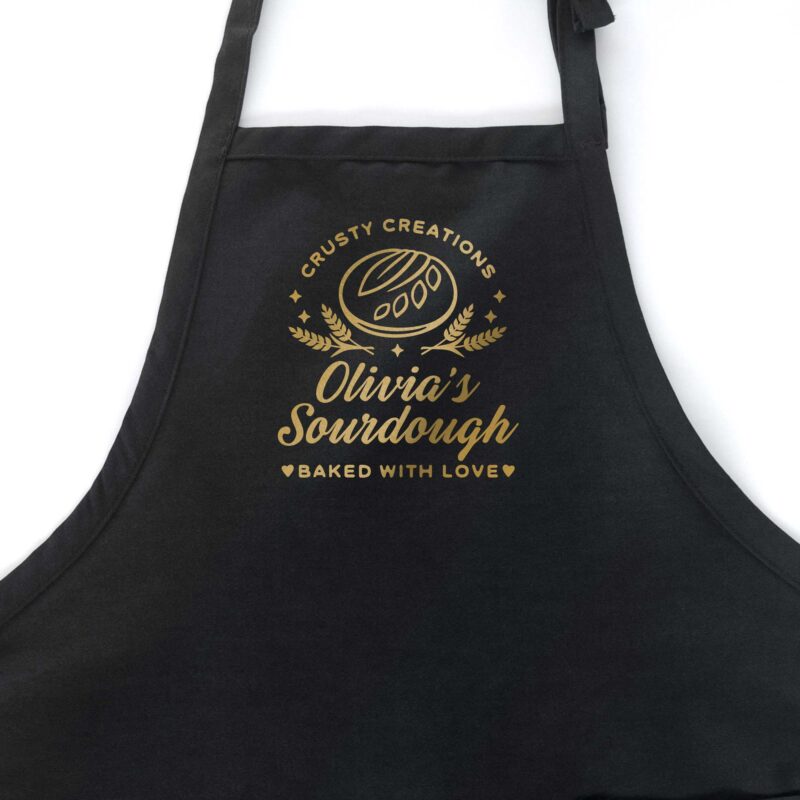 a personalized sourdough bread apron in black