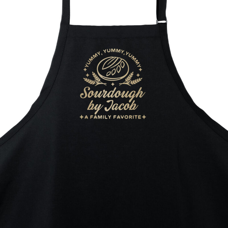 a personalized sourdough bread apron in black