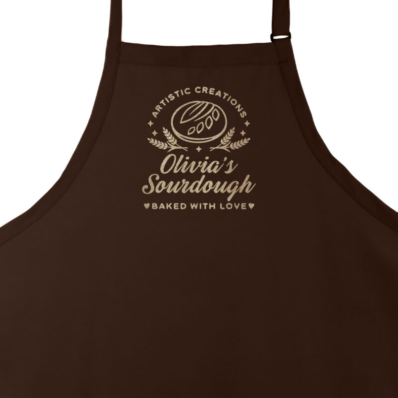 a personalized sourdough bread apron in brown