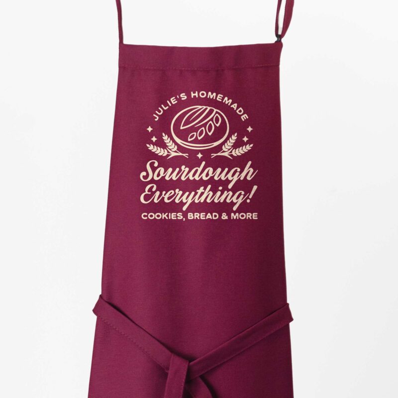 a personalized sourdough bread apron in maroon