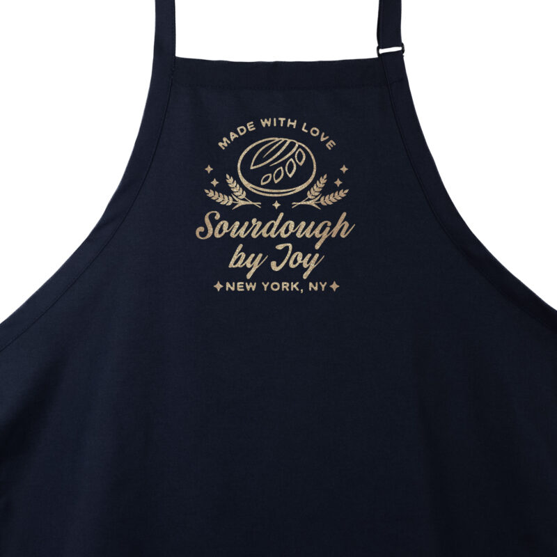 a personalized sourdough bread apron in navy