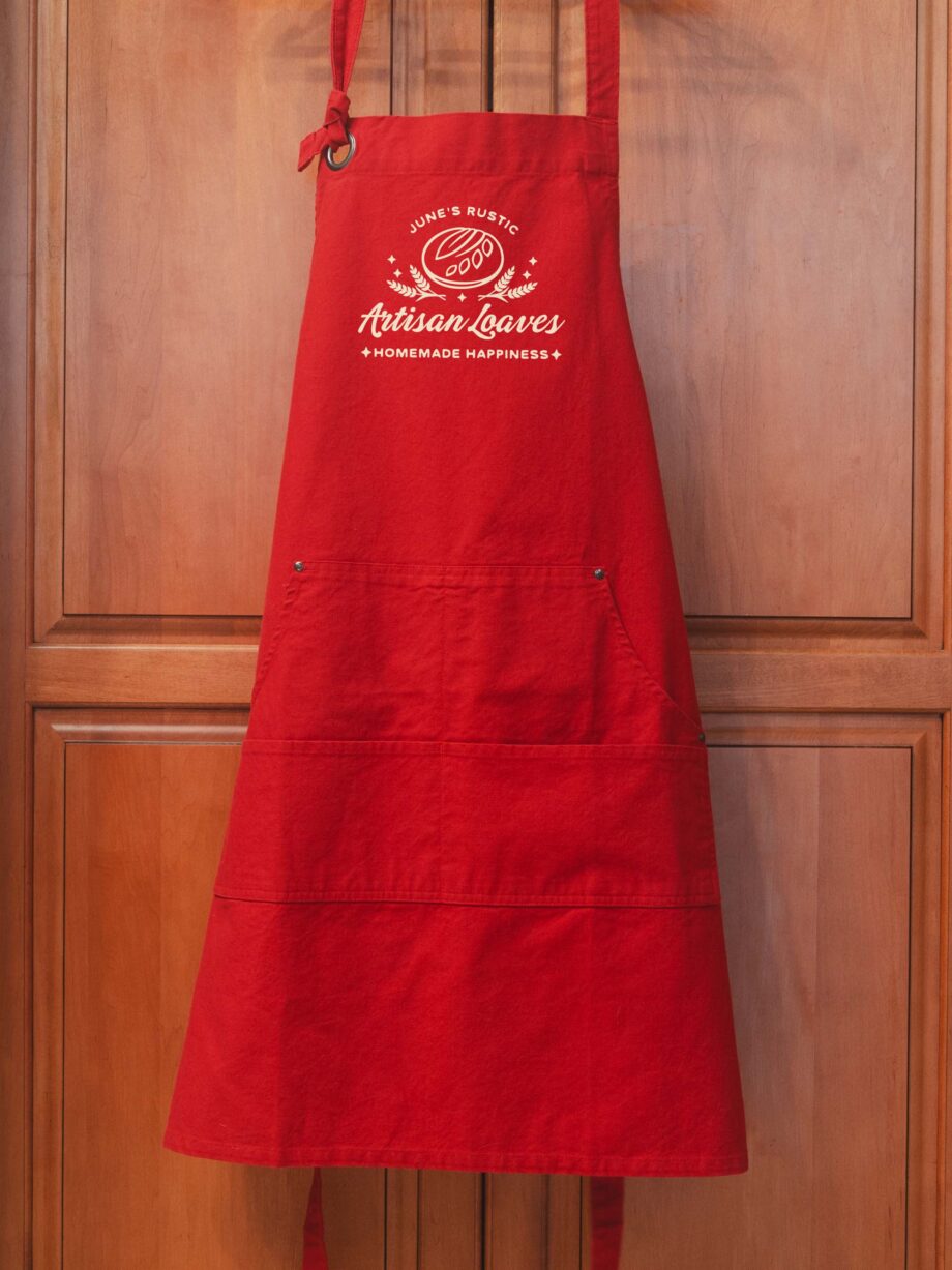 a Personalized Heavy Cotton Canvas Sourdough Apron in red