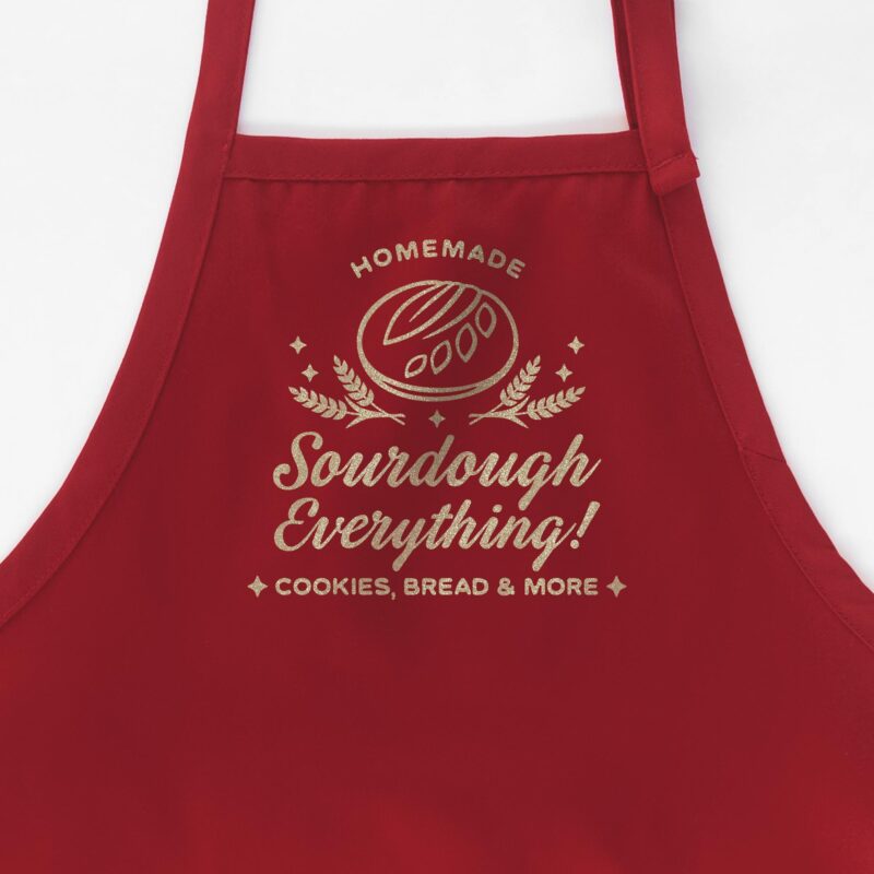 a personalized sourdough bread apron in red