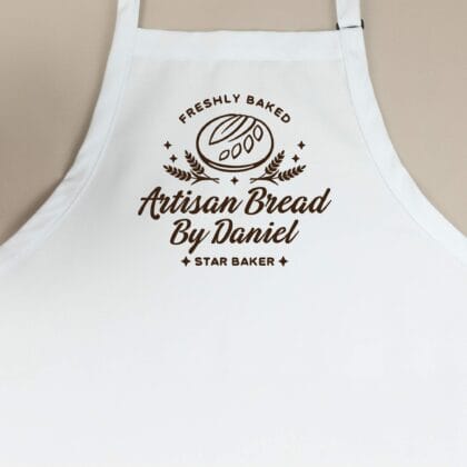 a personalized sourdough bread apron in white