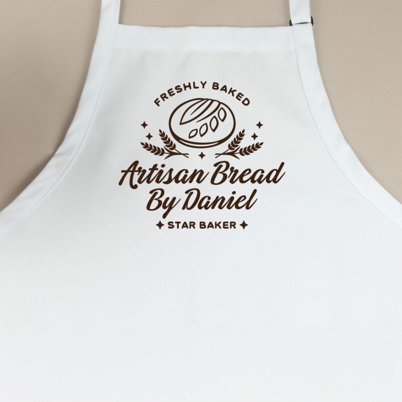 a personalized sourdough bread apron in white