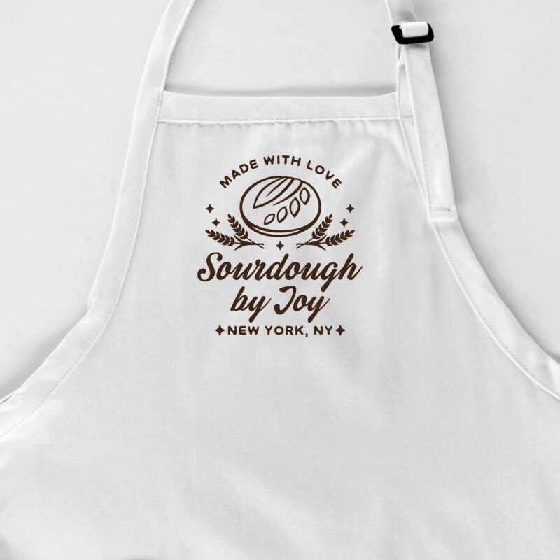 a personalized sourdough bread apron in white