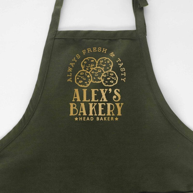 a personalized cooking baking apron in green