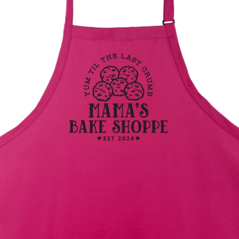 a personalized cookie baking apron in hot pink
