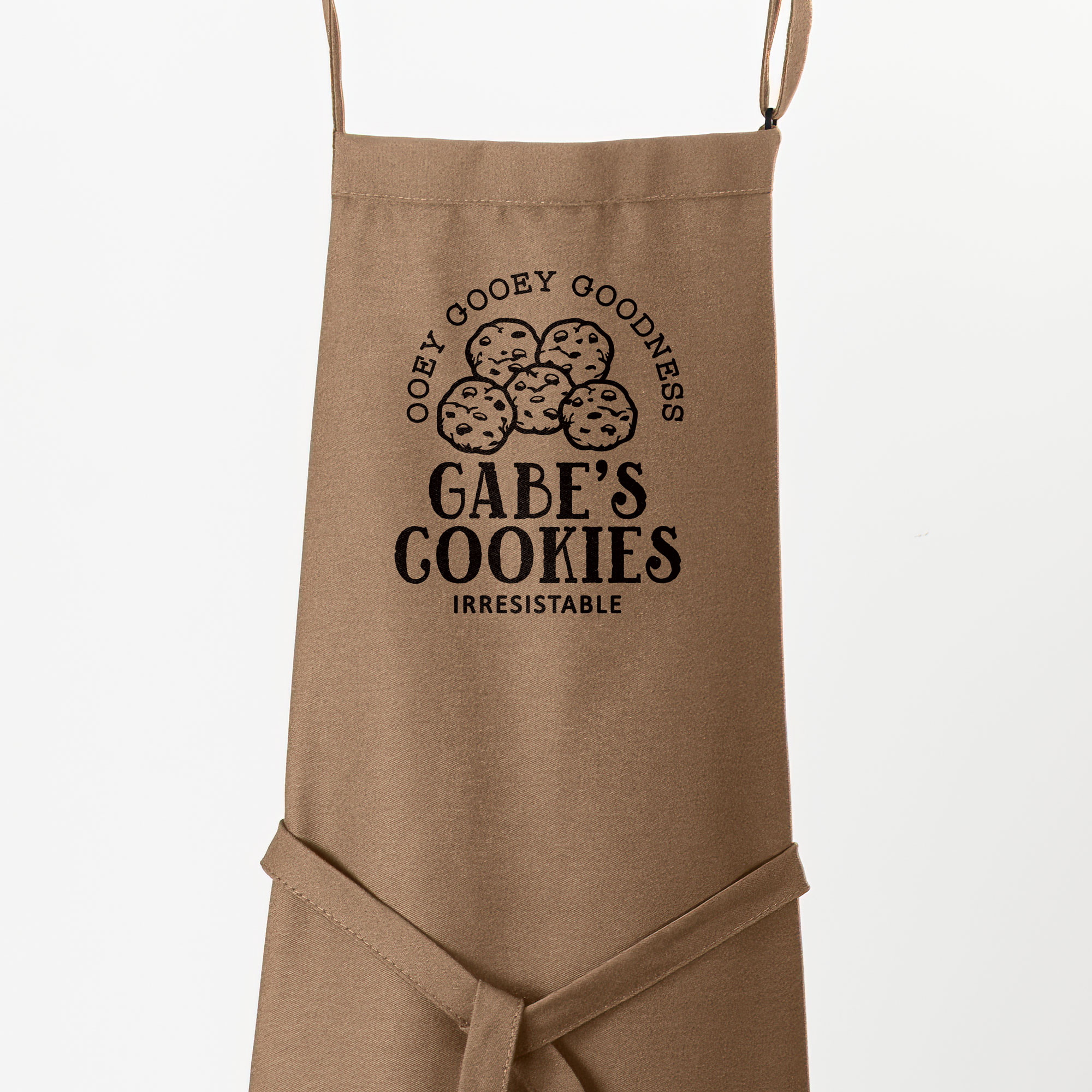 a Premium Personalized Cookie Baking Apron in khaki