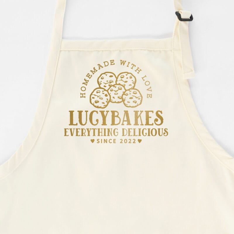 a personalized cooking baking apron in natural