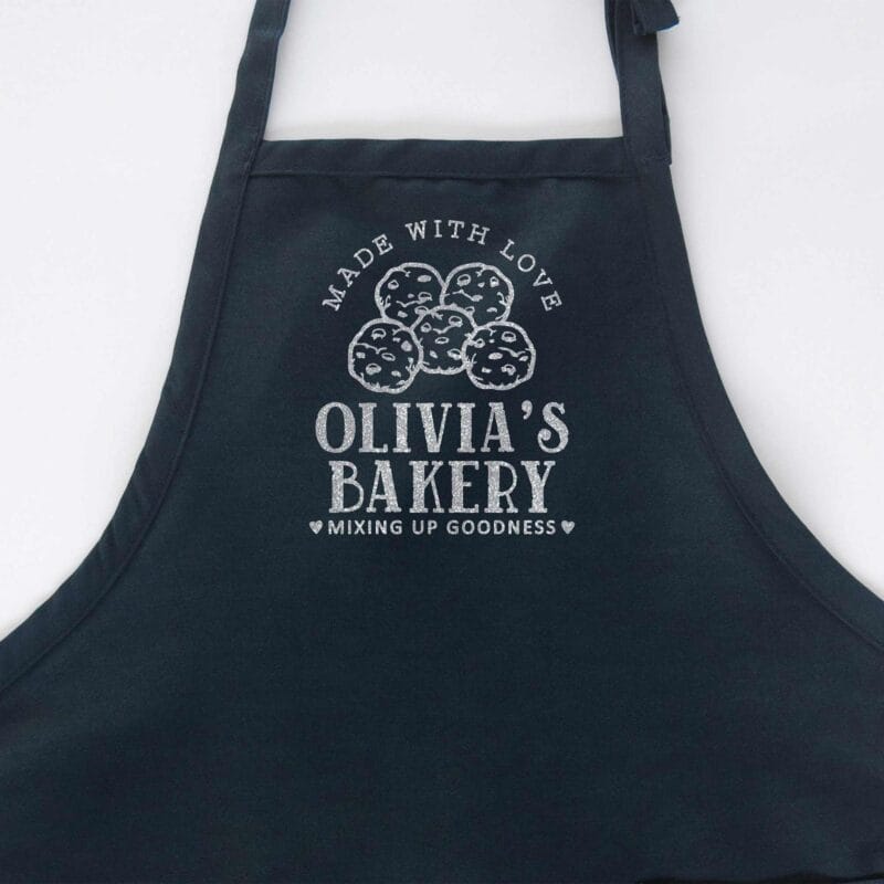 a personalized cooking baking apron in navy