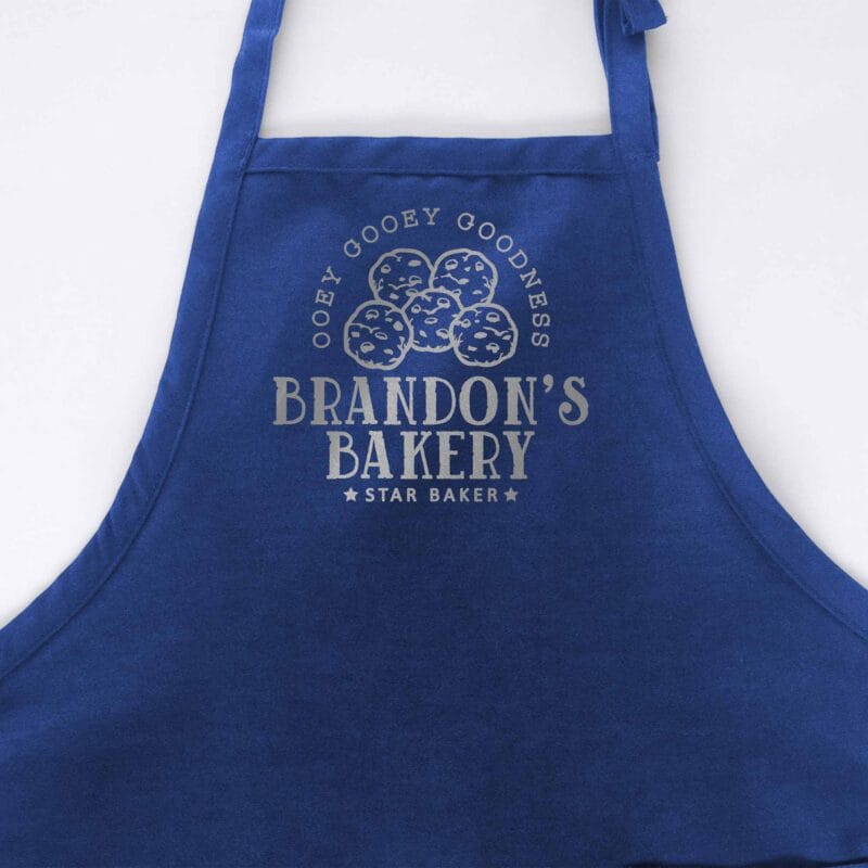 a personalized cooking baking apron in royal