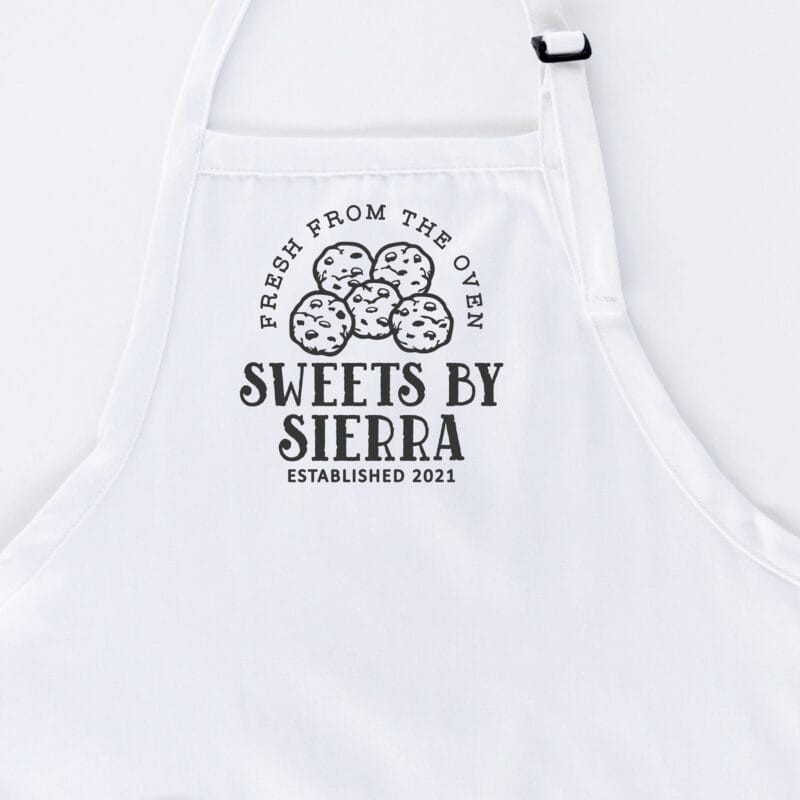 a personalized cooking baking apron in white
