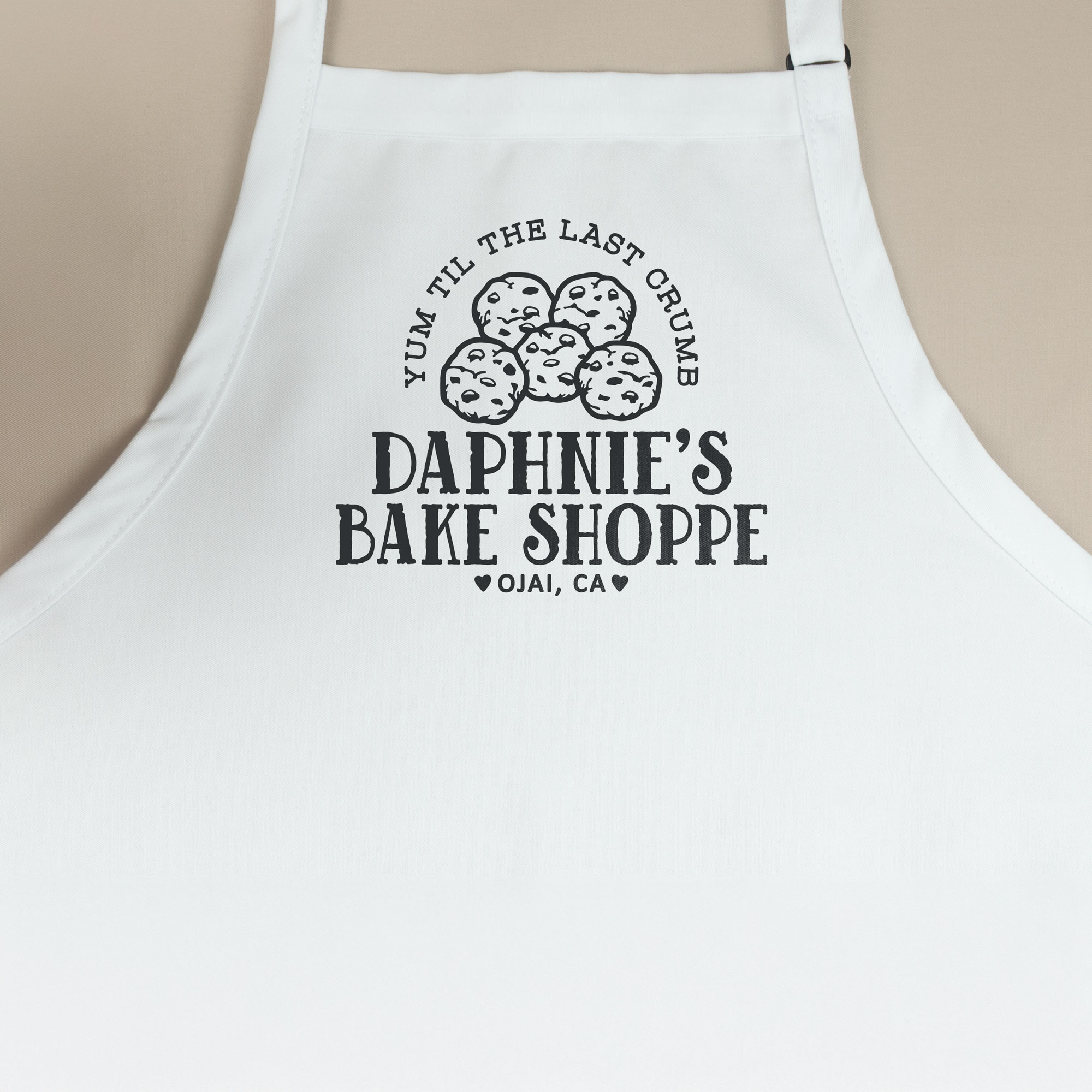 a Premium Personalized Cookie Baking Apron in white