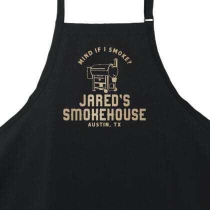 a personalized meat smoker apron in black