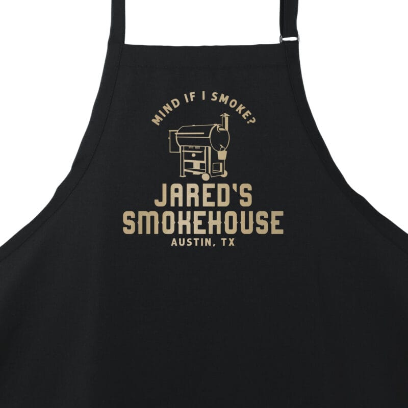 a personalized meat smoker apron in black