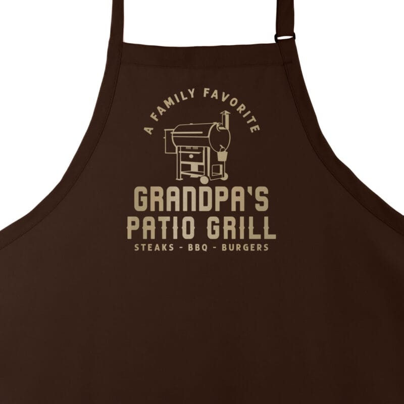 a personalized meat smoker apron in brown
