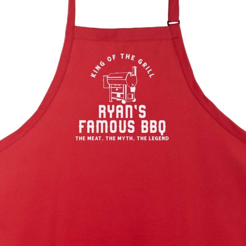 a personalized meat smoker apron in red