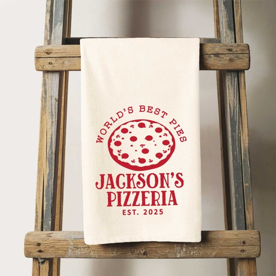 a Pizza Personalized Tea Towel in natural