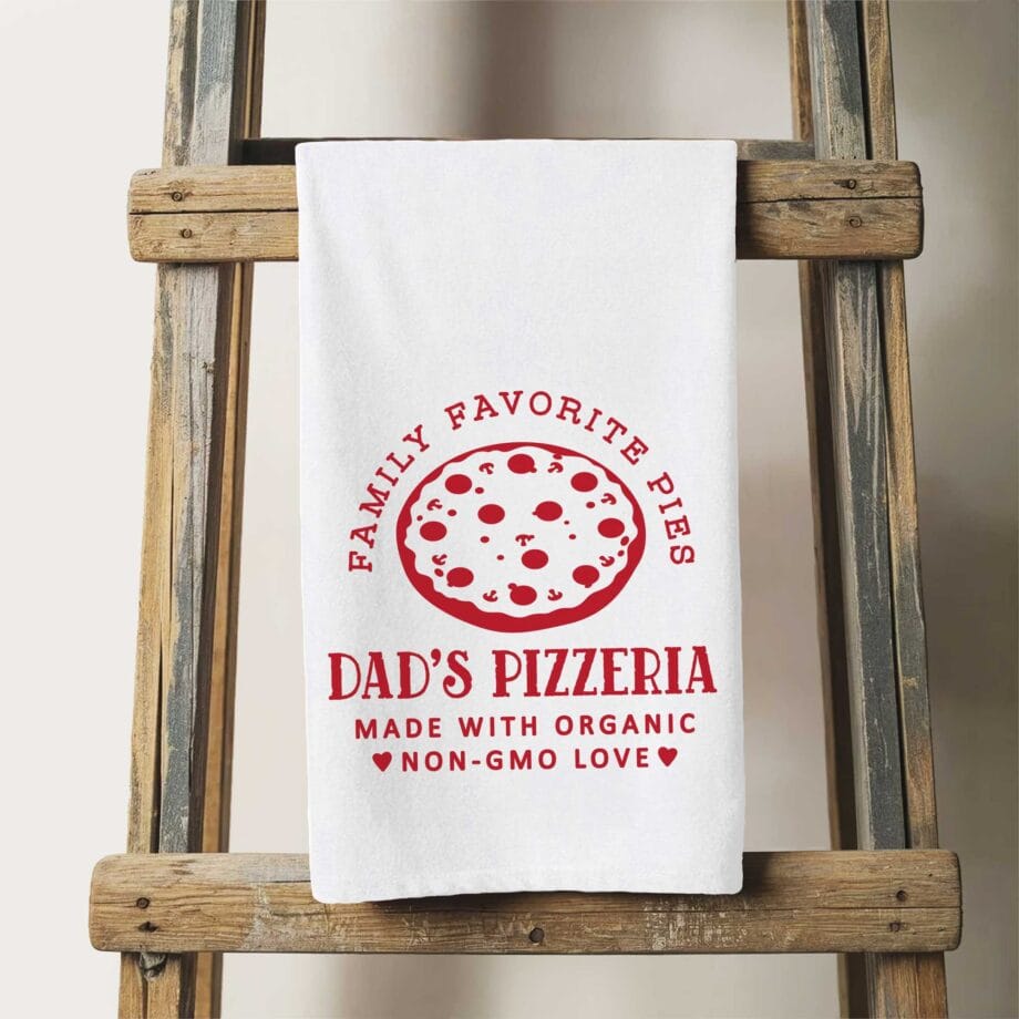 a Pizza Personalized Tea Towel in white