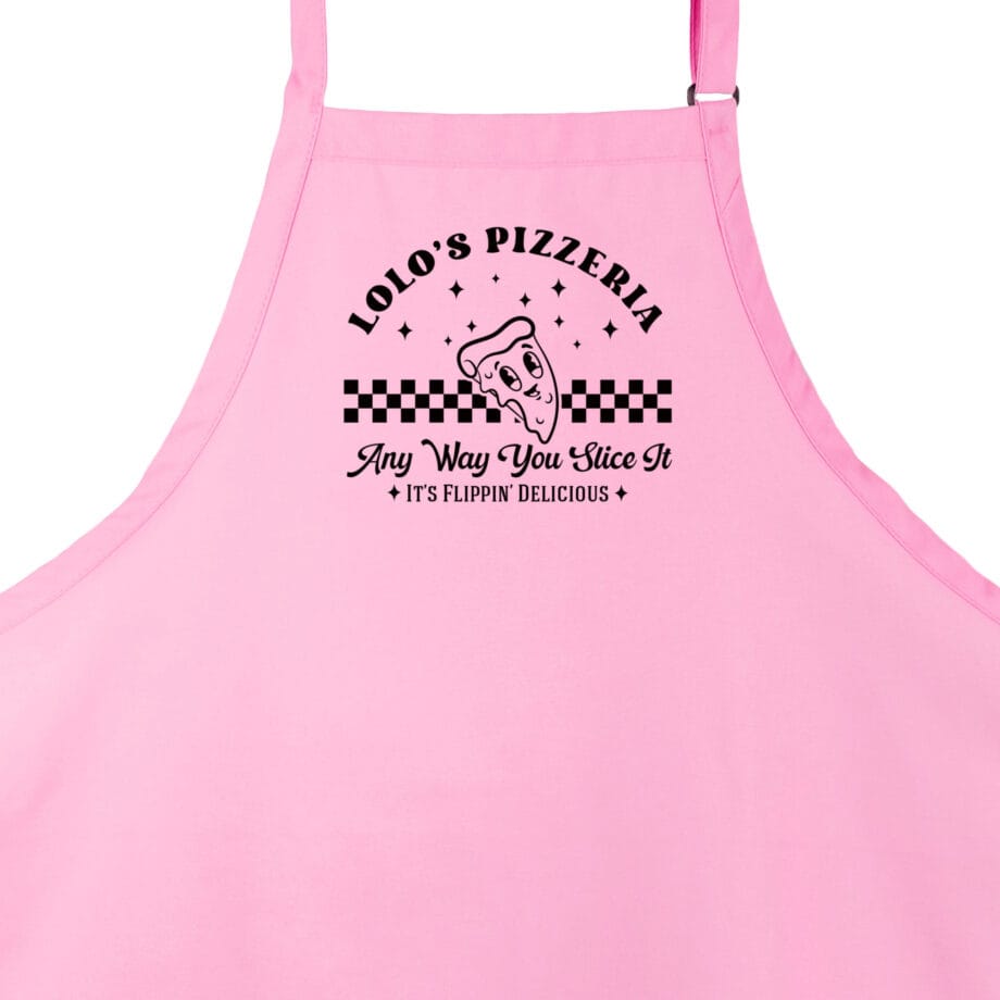 a Premium Personalized Retro Pizza Apron in pink