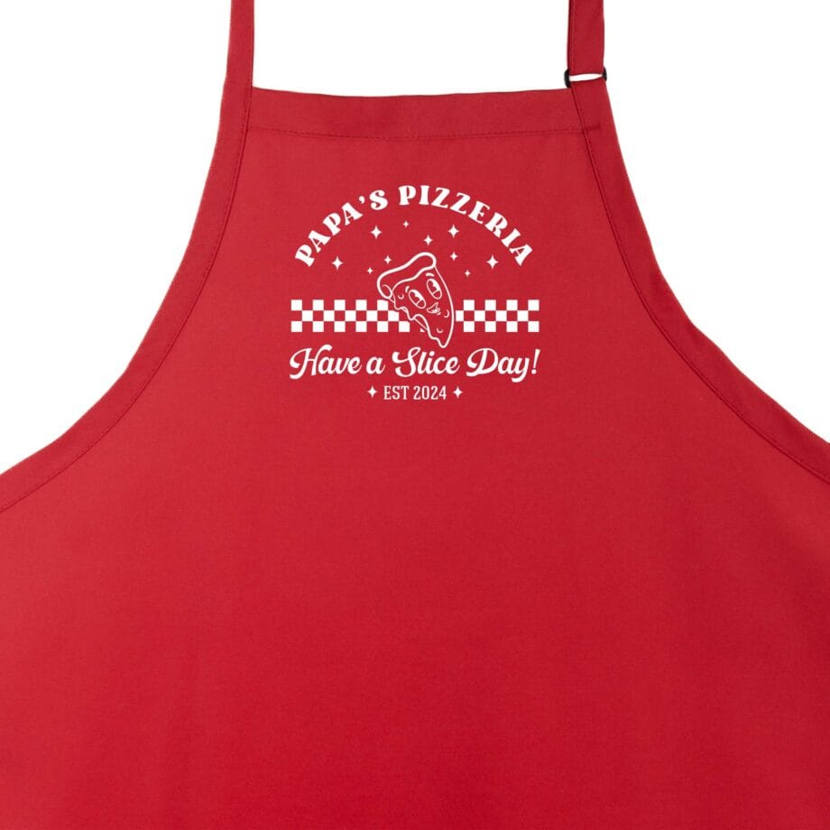 a Premium Personalized Retro Pizza Apron in red