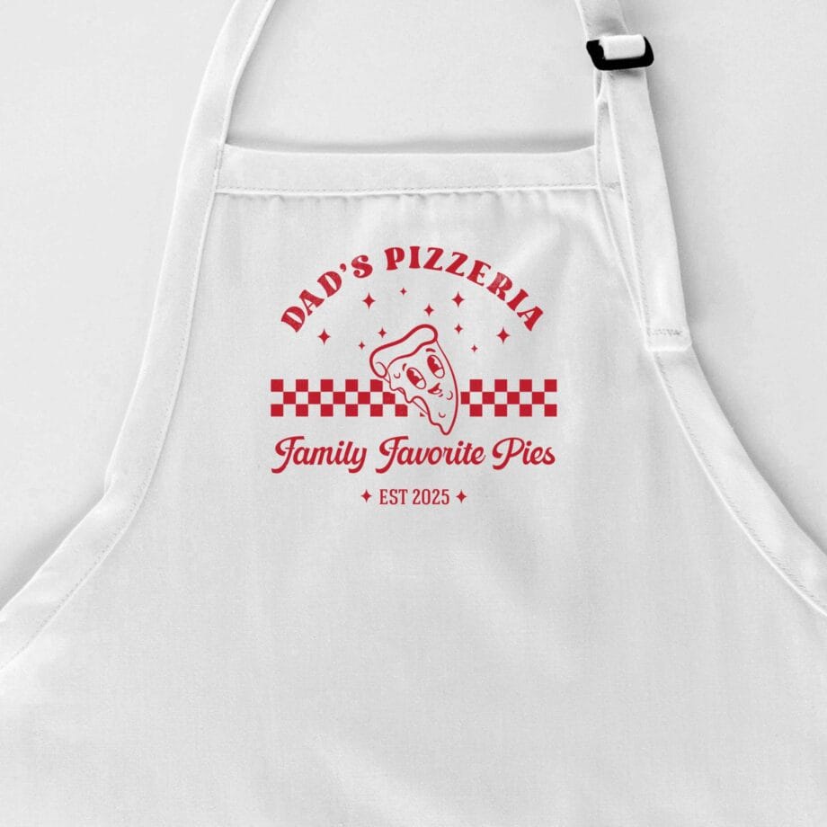 a personalized retro pizza apron in white