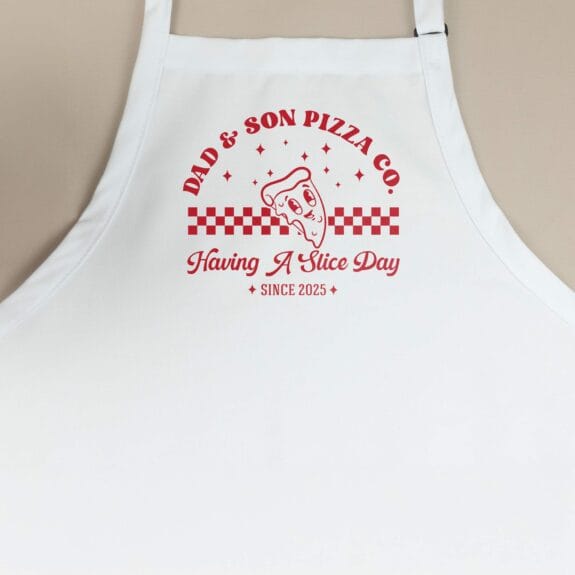 a Premium Personalized Retro Pizza Apron in white