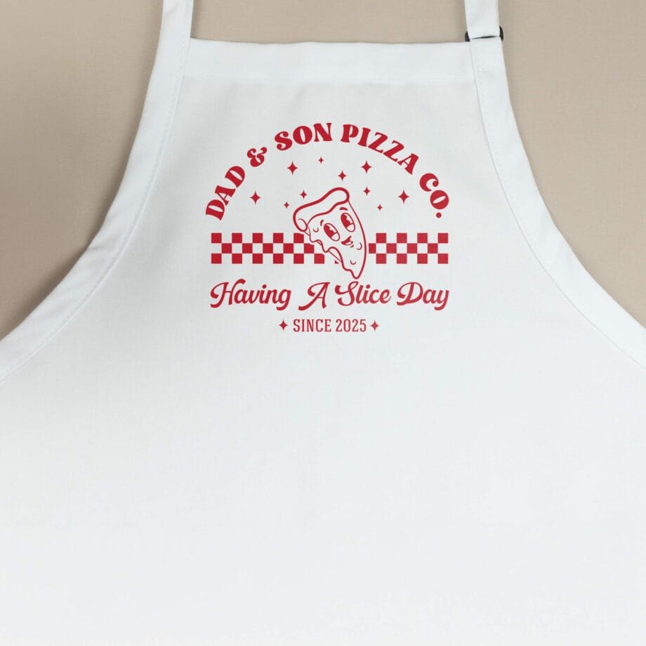 a Premium Personalized Retro Pizza Apron in white