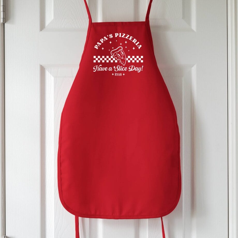 a kids Premium Personalized Retro Pizza Apron in red