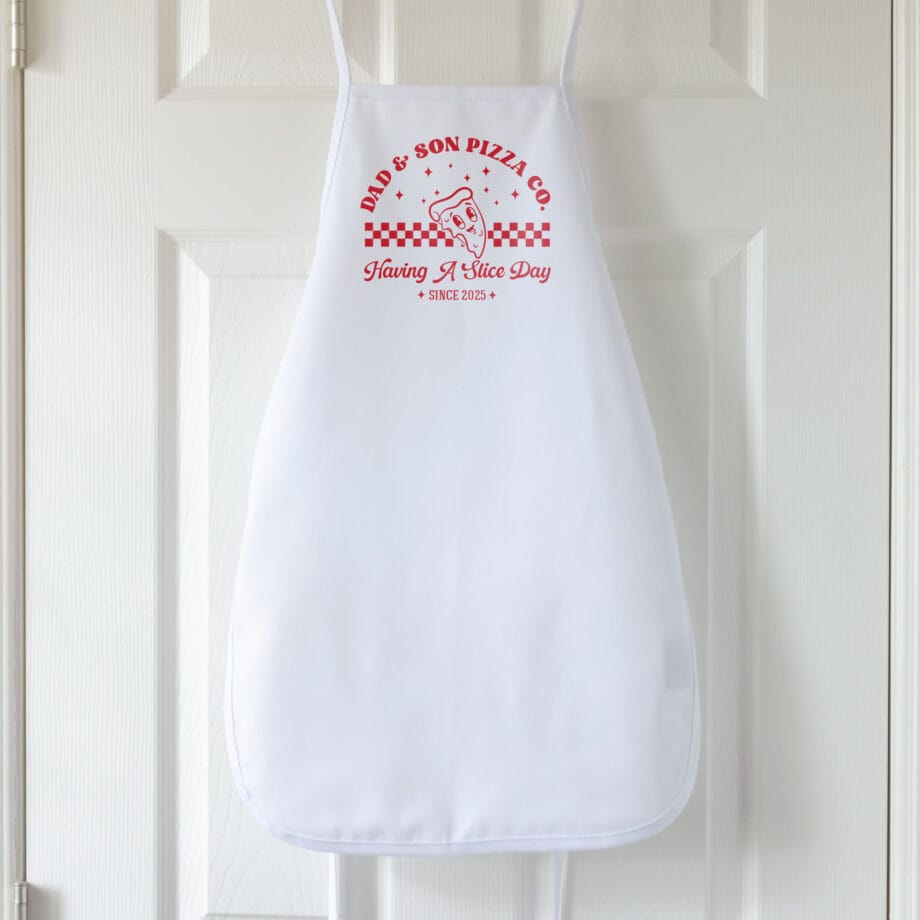 a kids Premium Personalized Retro Pizza Apron in white