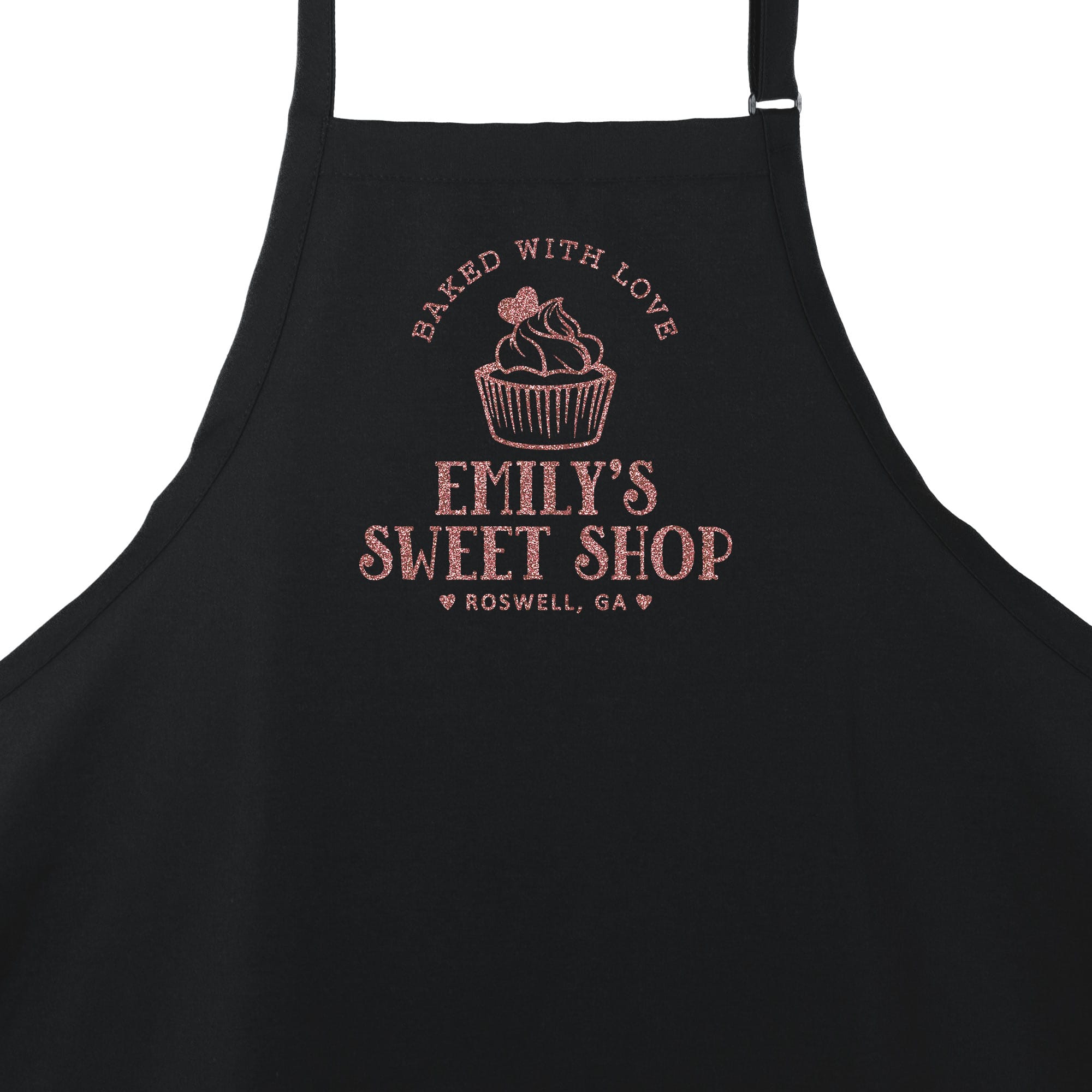 a Personalized-cupcake-baking-apron-in black