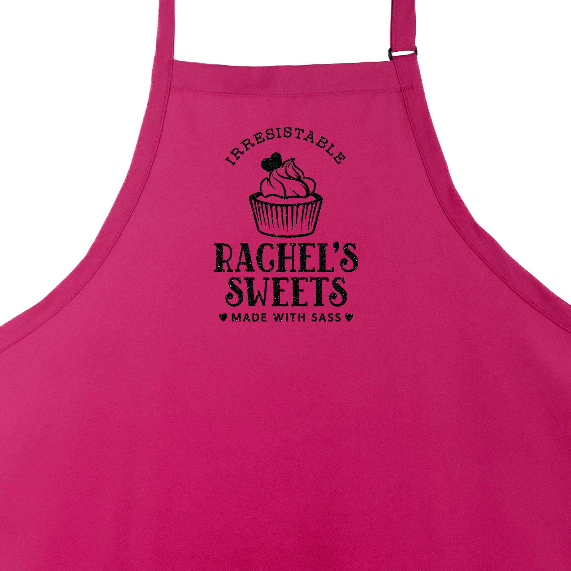 a Personalized-cupcake-baking-apron-in hot pink