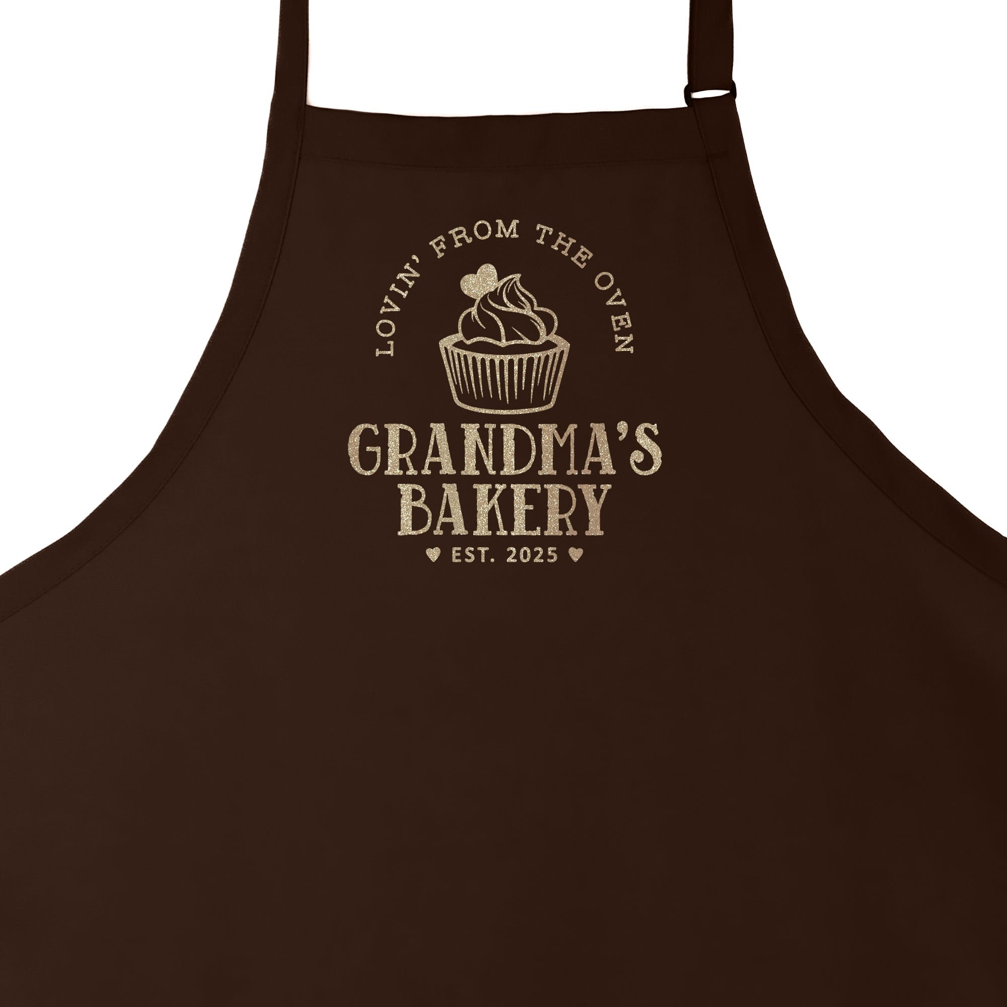 a Personalized-cupcake-baking-apron-in brown