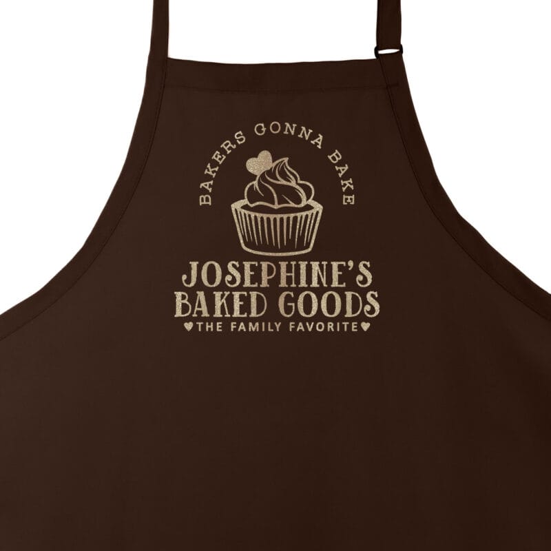 a Personalized-cupcake-baking-apron-in-brown