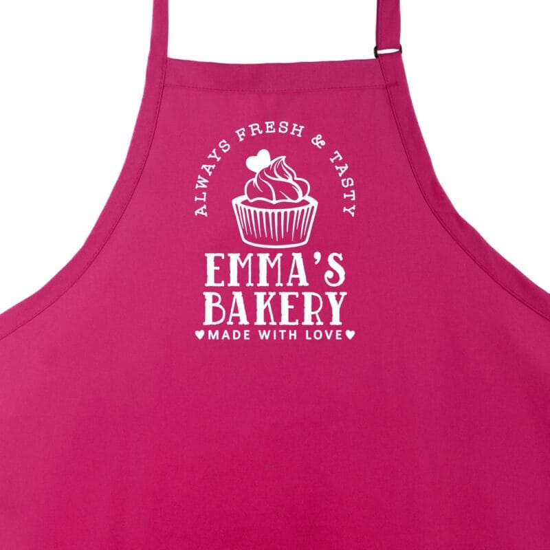 a Personalized-cupcake-baking-apron-in-hot pink