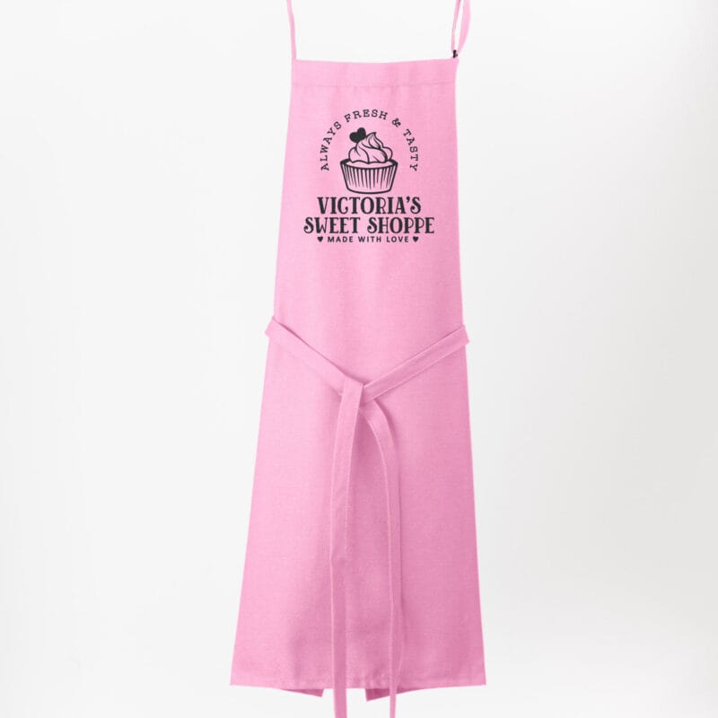 a Personalized-cupcake-baking-apron-in-pink