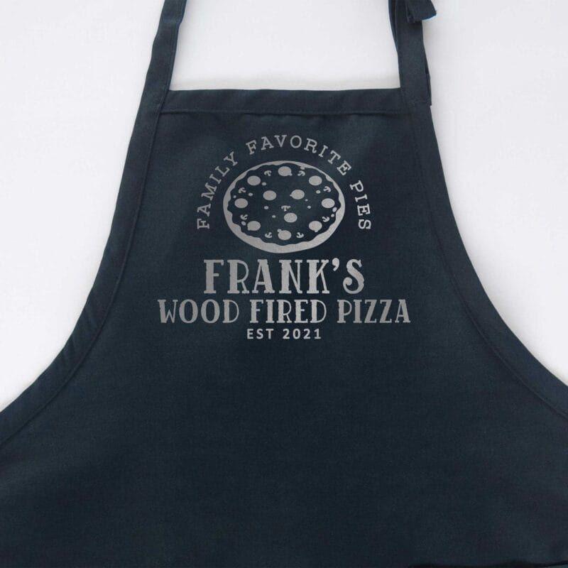 a personalized pizza apron in navy