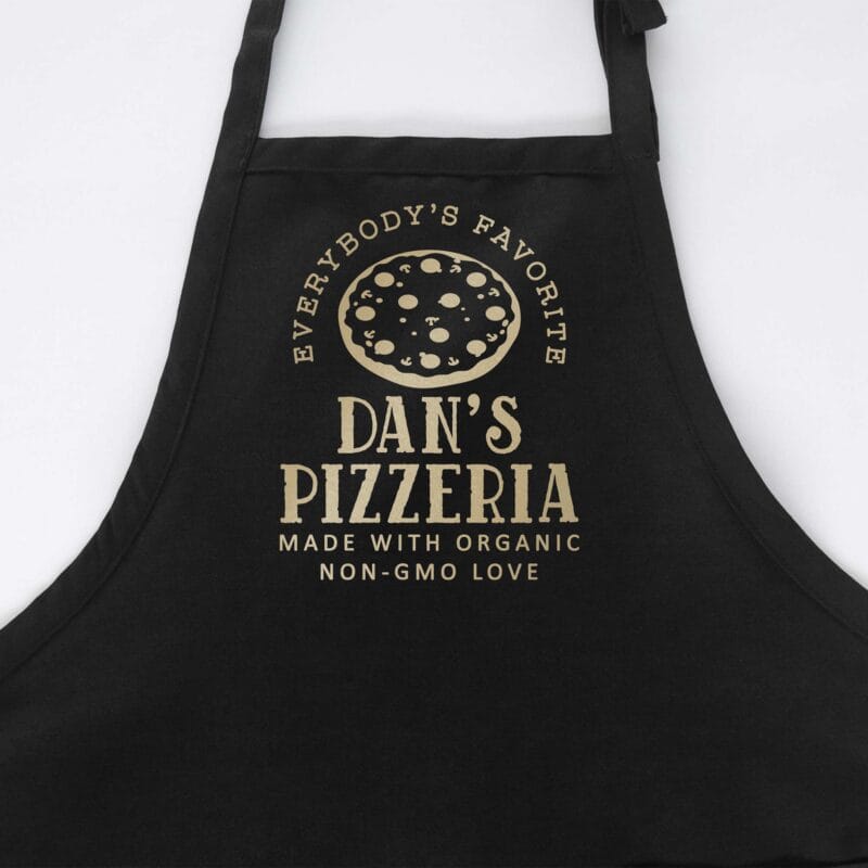 a personalized pizza apron in black