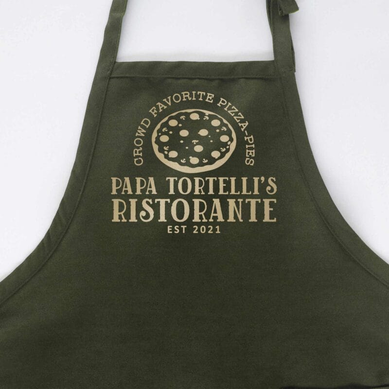 a personalized pizza apron in green