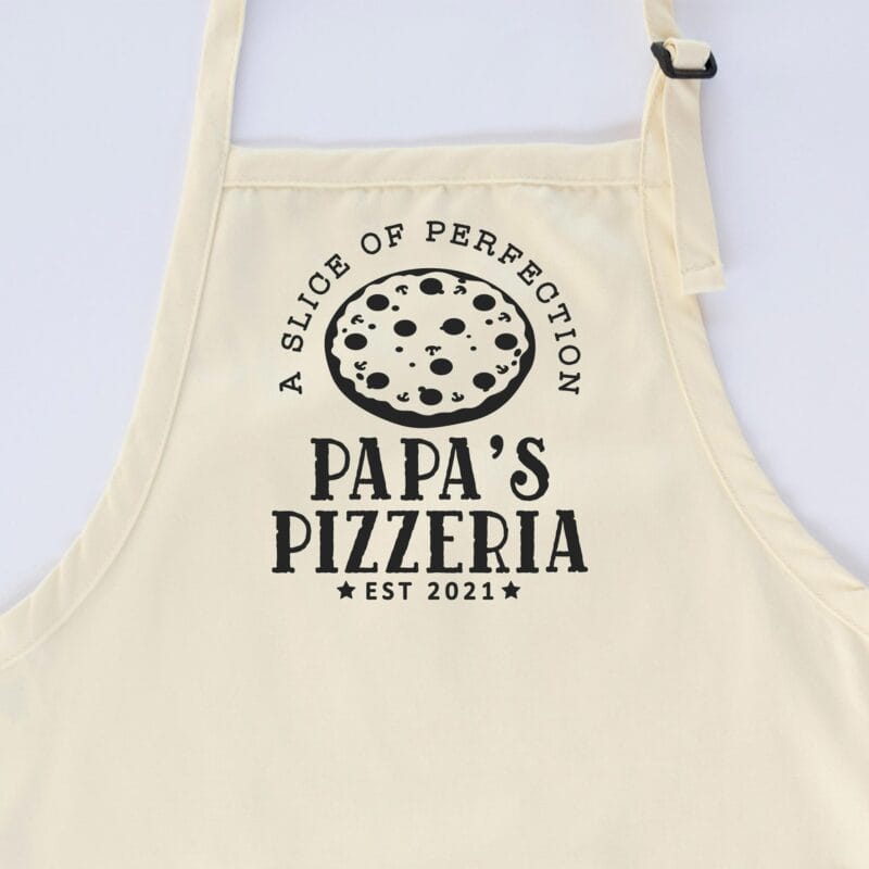 a personalized pizza apron in natural
