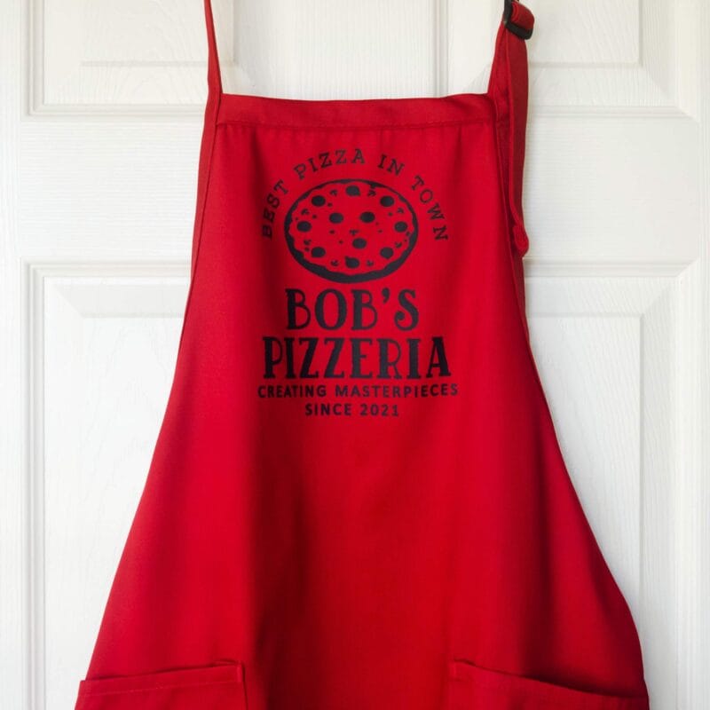 a personalized pizza apron in red
