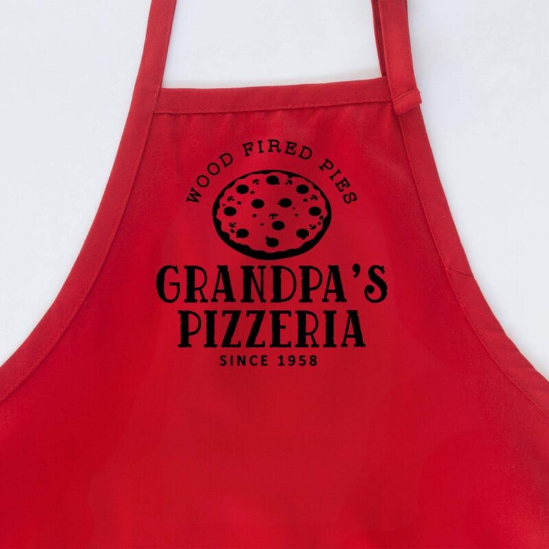 a personalized pizza apron in red