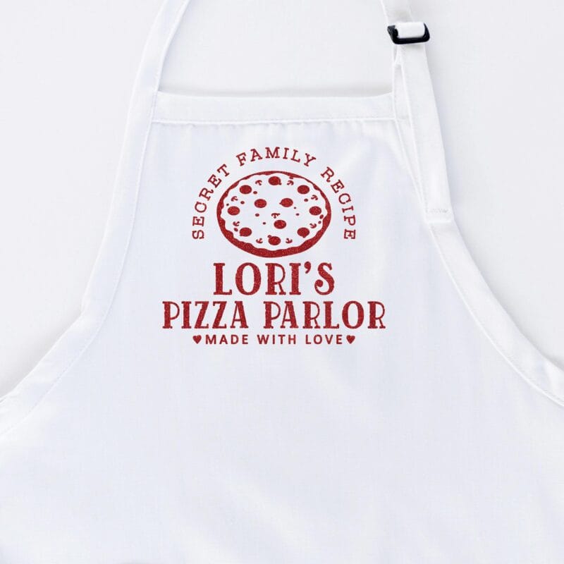 a personalized pizza apron in white