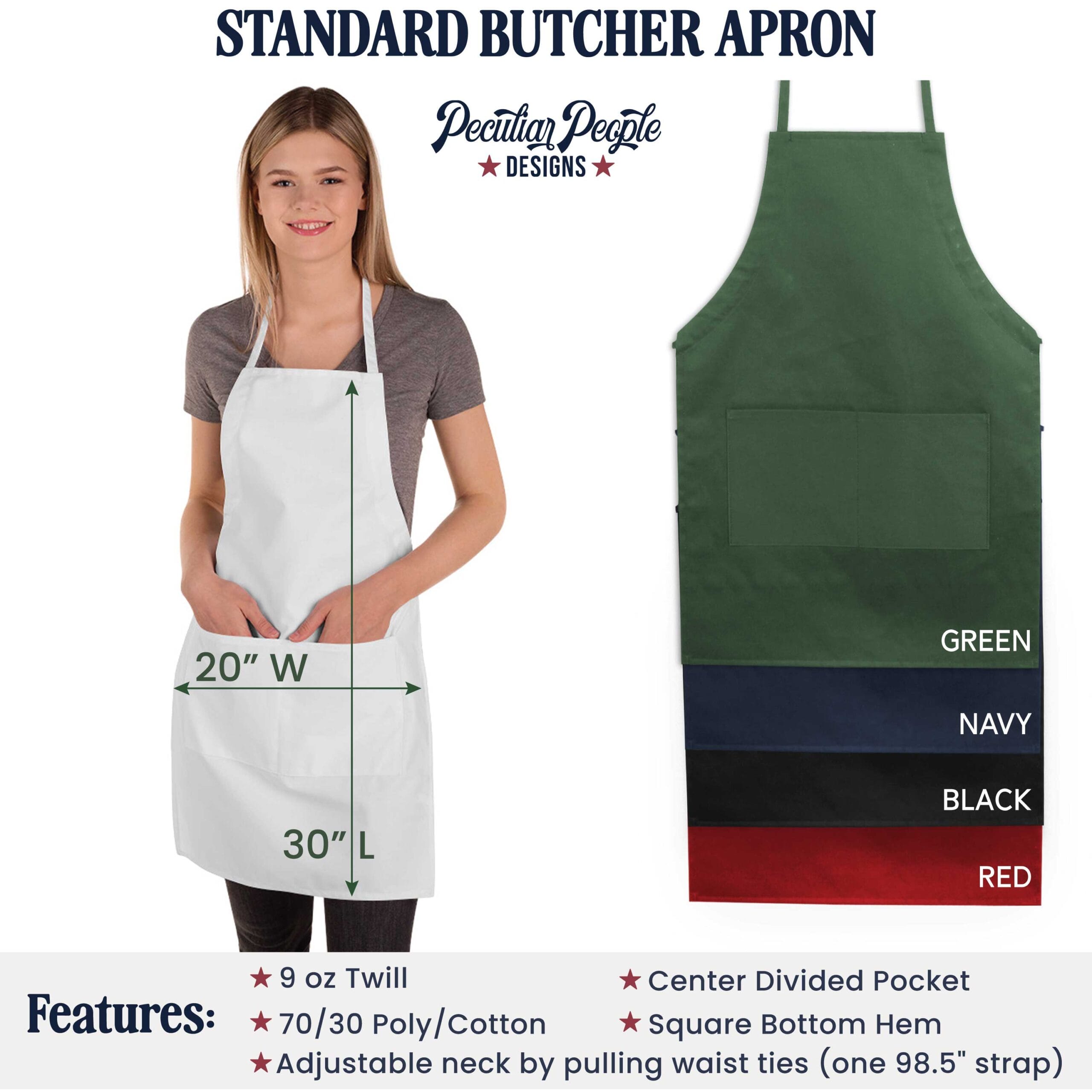 standard butcher apron size chart