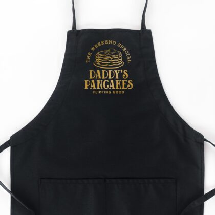 a Personalized Butcher Pancake Breakfast Apron in black