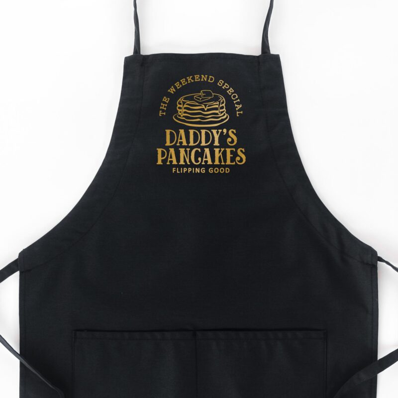 a Personalized Butcher Pancake Breakfast Apron in black