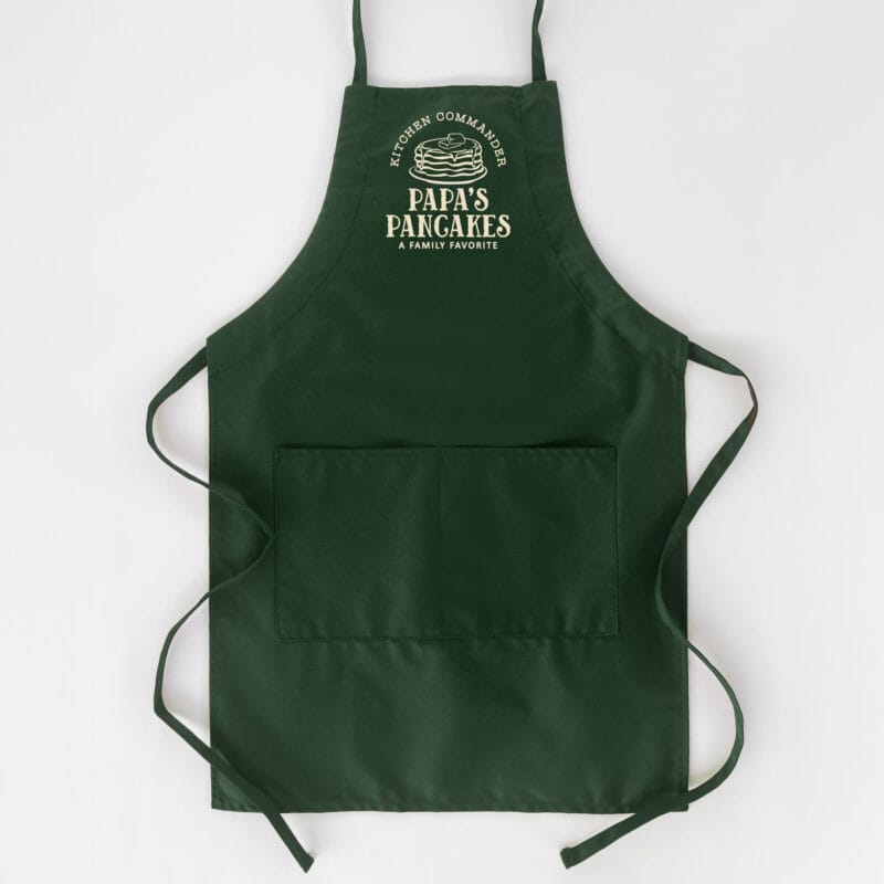 a Personalized Butcher Pancake Breakfast Apron in green