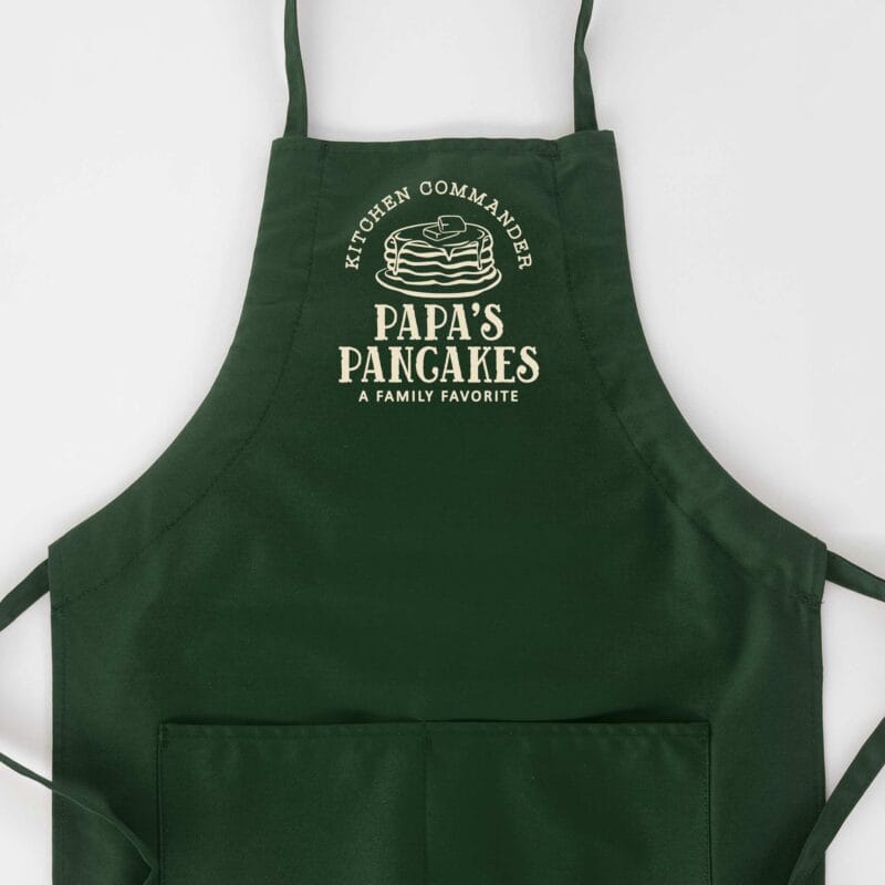 a Personalized Butcher Pancake Breakfast Apron in green