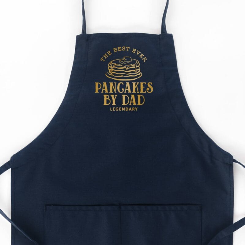 a Personalized Butcher Pancake Breakfast Apron in navy